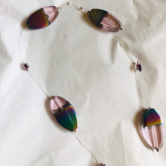 Hand Crafted Lavender Pink Rainbow Glass Illusion Necklace - Picture 6 of 12